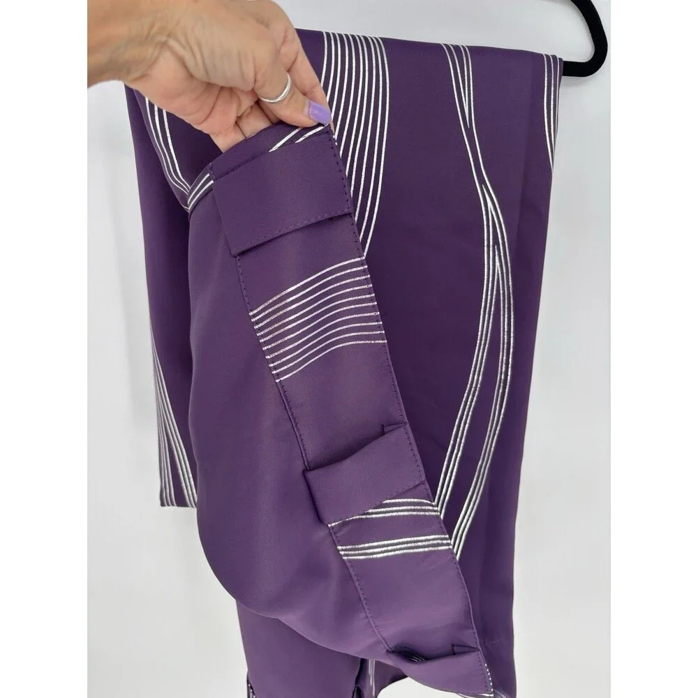 Deconovo Purple Grape Silver Wave Blackout Curtains 52x90 Back Tab Pair New